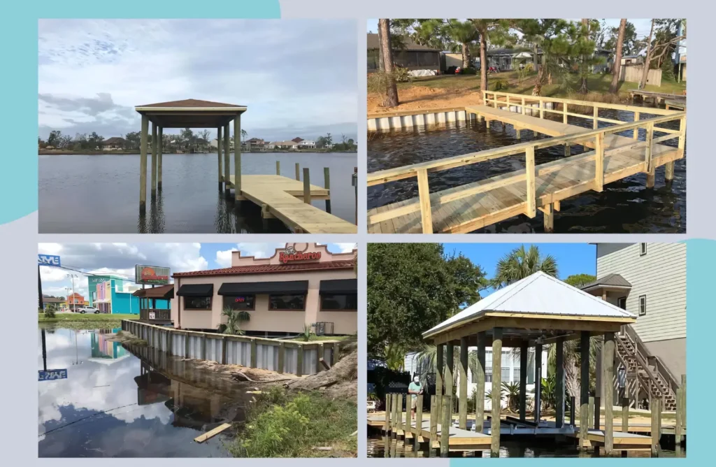 a collage of a dock