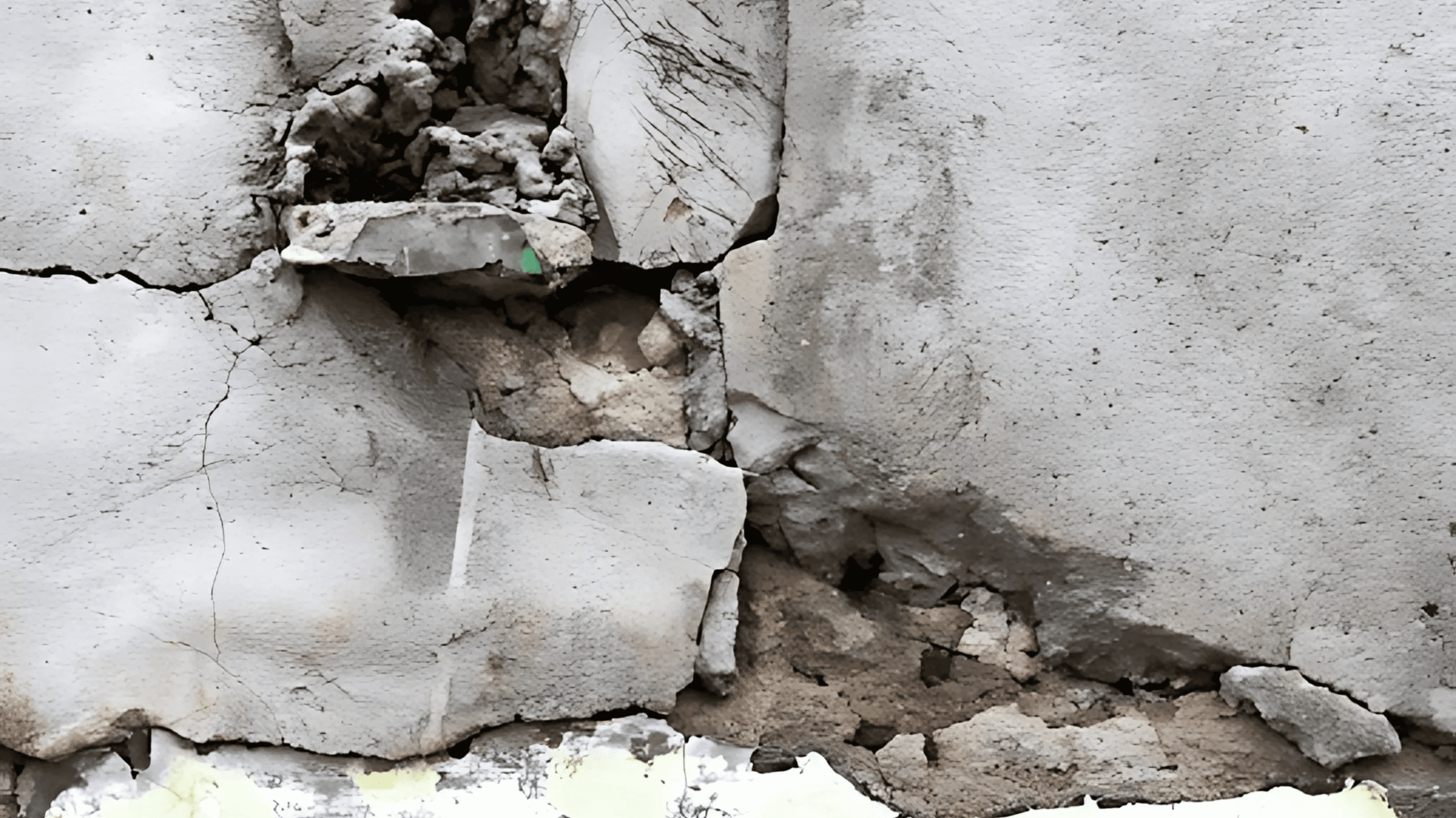 A severely cracked and crumbling concrete wall shows structural damage, highlighting the need for seawall repair to prevent erosion.