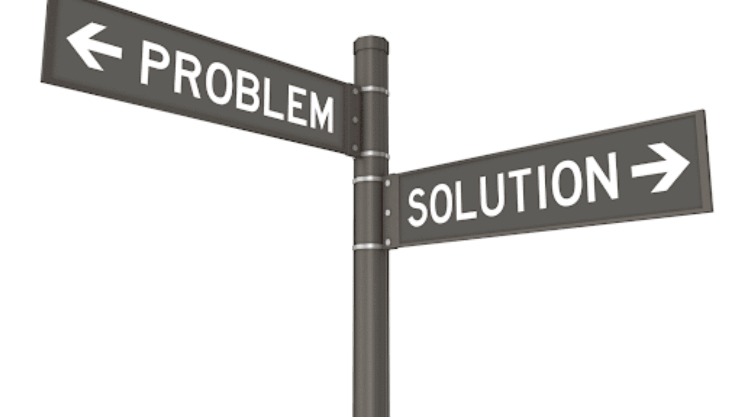 A signpost with two directional signs; one pointing left labeled "Problem" and one pointing right labeled "Solution," symbolizing choices.