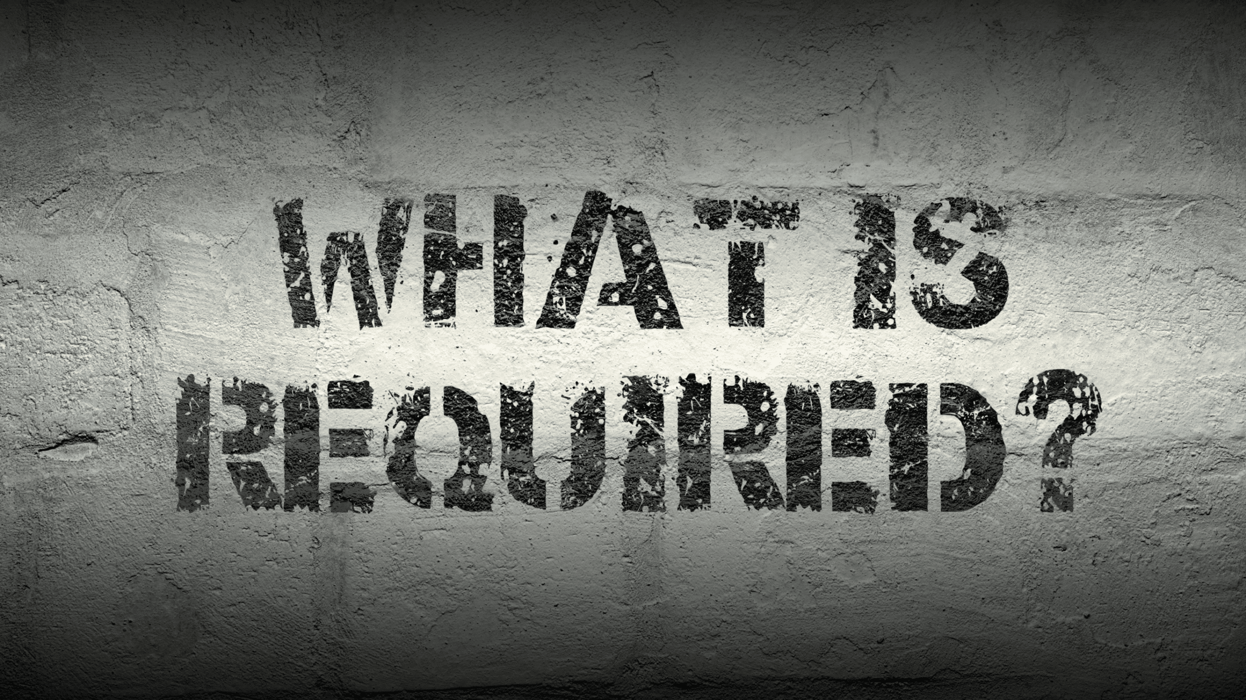 Stencil-style black text reading What Is Required? on a textured wall background, suggesting dock installation rules or permit needs.