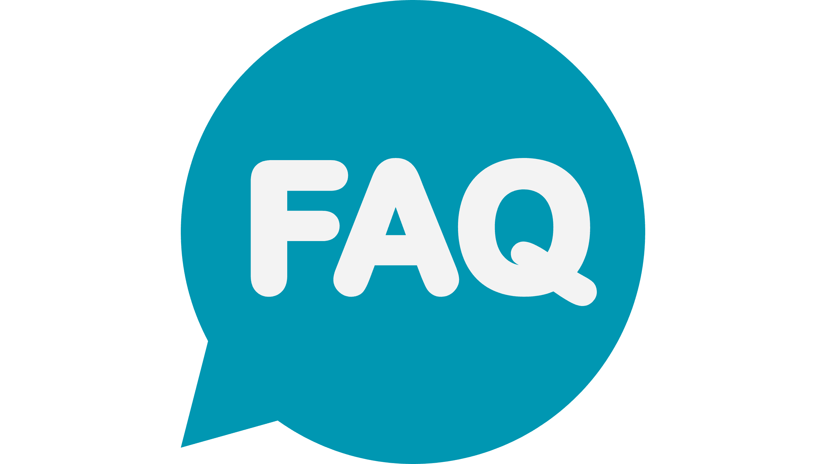 Blue speech bubble icon with bold white letters reading FAQ, representing frequently asked questions and helpful information.