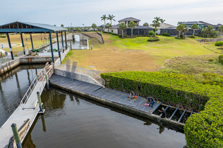 a group of people on a dock